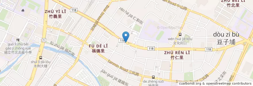 Mapa de ubicacion de 合作金庫商業銀行 en 타이완, 타이완성, 신주 현, 주베이 시.