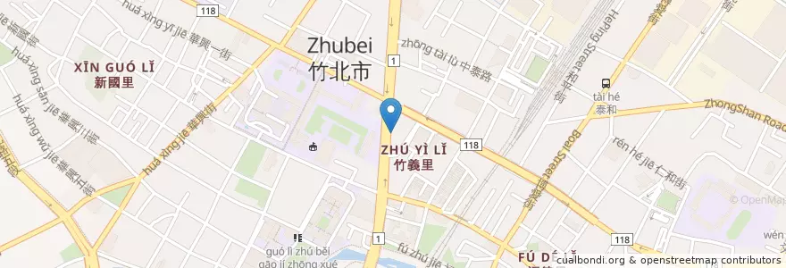 Mapa de ubicacion de 臺灣新光商業銀行 en Taiwan, 臺灣省, 新竹縣, 竹北市.