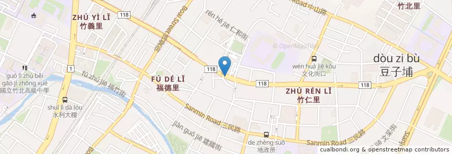 Mapa de ubicacion de 台新國際商業銀行 en Taiwan, Taiwan, 新竹縣, Zhubei.