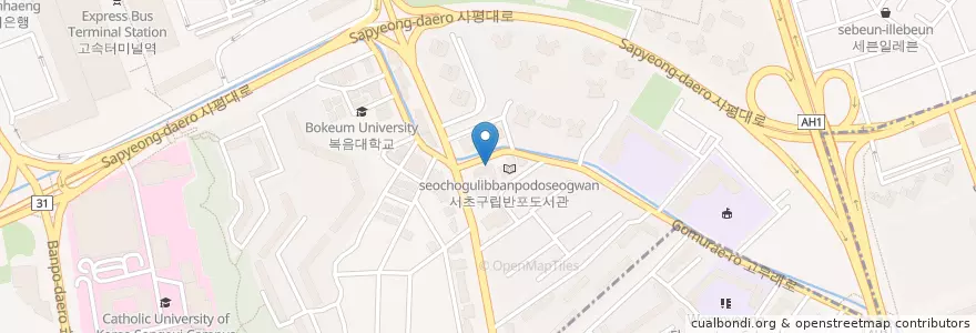 Mapa de ubicacion de 가마로 강정 en Corea Del Sur, Seúl, 서초구, 반포동, 반포1동.