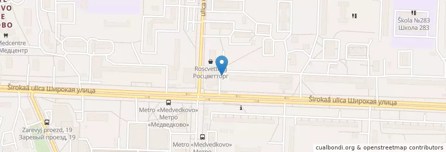 Mapa de ubicacion de Солнышко en Rusland, Centraal Federaal District, Moskou, Северо-Восточный Административный Округ, Район Северное Медведково.