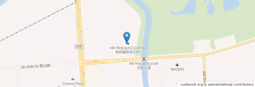 Mapa de ubicacion de 南风国际俱乐部 en الصين, لياونينغ, شنيانغ, 皇姑区, 辽河街道, 新乐街道.