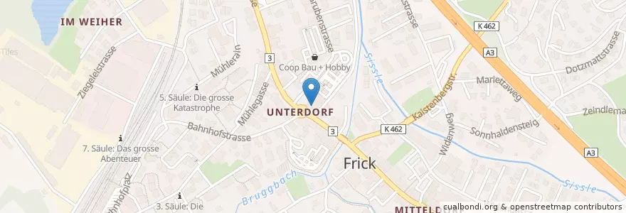 Mapa de ubicacion de Coop Restaurant en Suisse, Argovie, Bezirk Laufenburg, Frick.