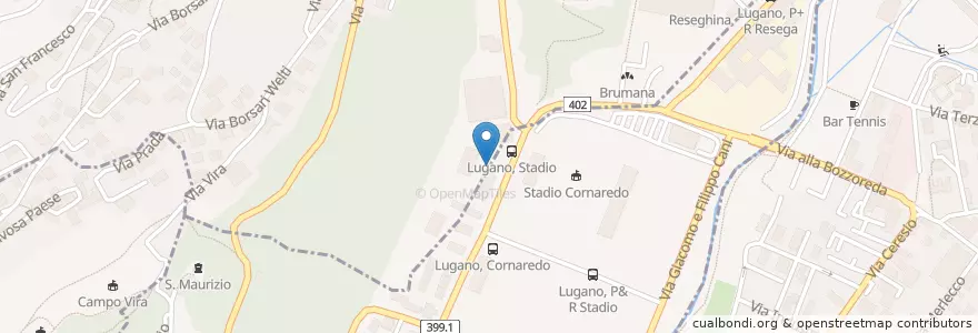 Mapa de ubicacion de Pompieri Lugano en Schweiz/Suisse/Svizzera/Svizra, Ticino, Distretto Di Lugano, Circolo Di Lugano Ovest, Porza.