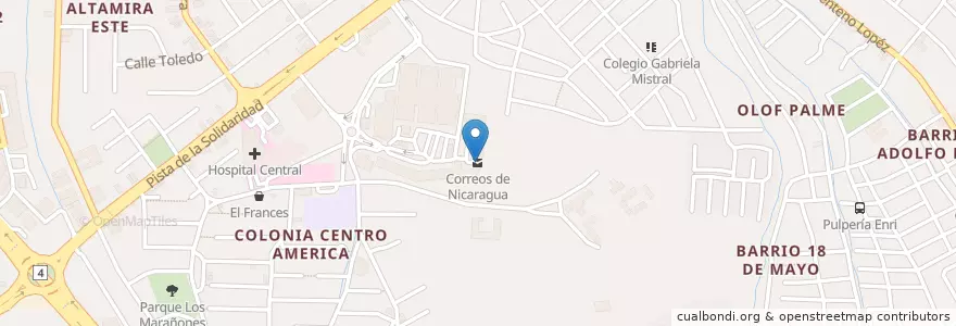 Mapa de ubicacion de Correos de Nicaragua en Nikaragua, Departamento De Managua, Managua (Municipio).