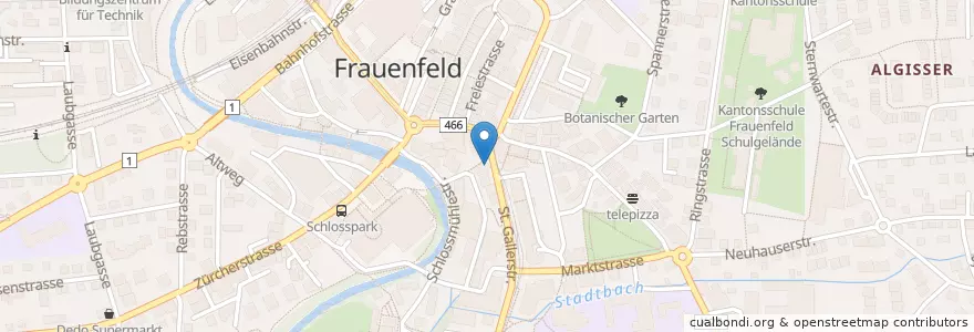 Mapa de ubicacion de Falken Pub en Switzerland, Thurgau, Bezirk Frauenfeld, Frauenfeld.