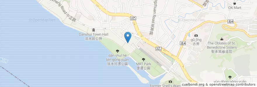 Mapa de ubicacion de 古早味(原來：一級棒)炭烤魷魚 en 台湾, 新北市, 淡水区.