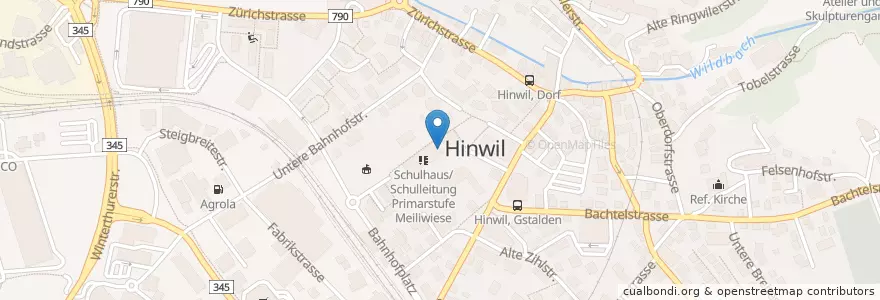 Mapa de ubicacion de Familienforum Hinwil, Chinderhüeti en Suiza, Zúrich, Bezirk Hinwil, Hinwil.