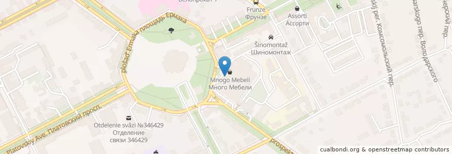 Mapa de ubicacion de Московский индустриальный банк en Rusia, Южный Федеральный Округ, Óblast De Rostov, Городской Округ Новочеркасск.