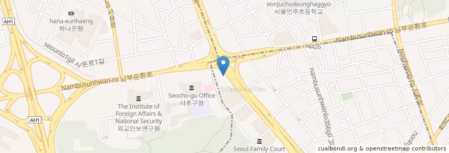 Mapa de ubicacion de 양재역 10번 11번 출구 사이 en Korea Selatan, 서울, 서초구.
