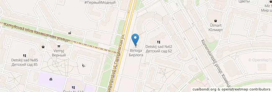 Mapa de ubicacion de Бирлога en Russia, Northwestern Federal District, Leningrad Oblast, Saint Petersburg, Приморский Район, Округ Озеро Долгое.