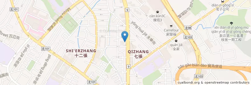 Mapa de ubicacion de 七張素食自助餐 en 台湾, 新北市, 新店区.