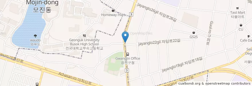 Mapa de ubicacion de 한솥 en 대한민국, 서울, 광진구, 구의1동, 자양1동.