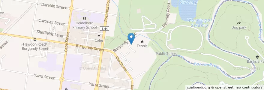 Mapa de ubicacion de Church/Tennis Parking en 澳大利亚, 维多利亚州, City Of Banyule.