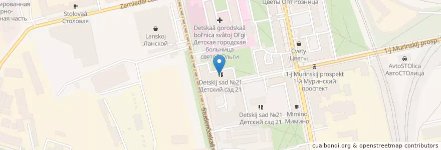 Mapa de ubicacion de Детский сад en Russia, Northwestern Federal District, Leningrad Oblast, Saint Petersburg, Vyborgsky District, Округ Сампсониевское.
