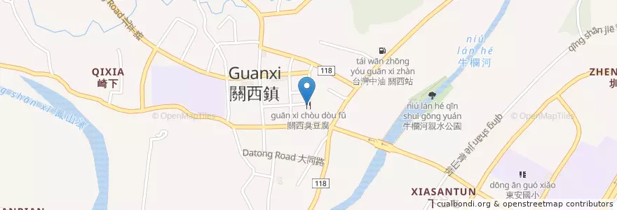 Mapa de ubicacion de 關西臭豆腐 en Taiwán, Provincia De Taiwán, Condado De Hsinchu, 關西鎮.