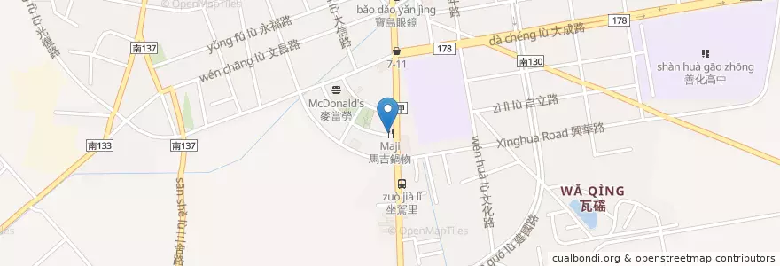 Mapa de ubicacion de 馬吉鍋物 en Тайвань, Тайнань, 善化區.