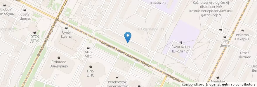 Mapa de ubicacion de Бинбанк en Russland, Föderationskreis Nordwest, Oblast Leningrad, Sankt Petersburg, Калининский Район, Округ Академическое, Округ Гражданка.
