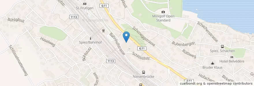Mapa de ubicacion de Migros Restaurant en スイス, ベルン, Verwaltungsregion Oberland, Verwaltungskreis Frutigen-Niedersimmental, Spiez.