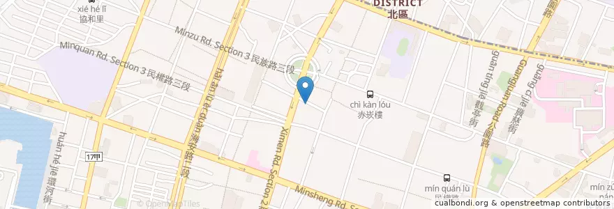 Mapa de ubicacion de 午。候青鳥 en Taiwan, 臺南市, 中西區.