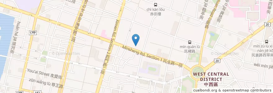 Mapa de ubicacion de Wire破屋 en 臺灣, 臺南市, 中西區.
