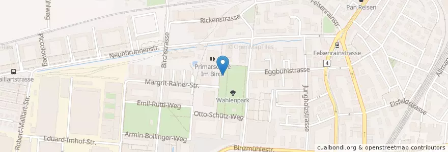 Mapa de ubicacion de Trinkbrunnen Wahlenpark Nord en Switzerland, Zurich, District Zurich, Zurich.