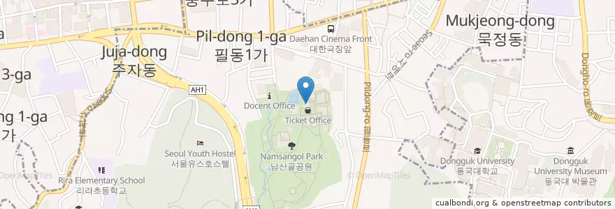 Mapa de ubicacion de 韓屋カフェ en 大韓民国, ソウル, 中区, 필동.