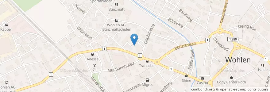 Mapa de ubicacion de Güpf en Svizzera, Argovia, Bezirk Bremgarten, Wohlen.