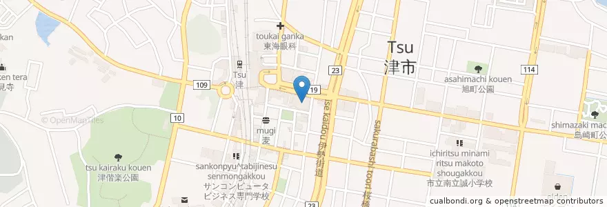 Mapa de ubicacion de 伊勢門本店 en Japon, Préfecture De Mie, Tsu.