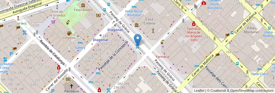 Mapa de ubicacion de 374 - Passeig de Gràcia 89 en إسبانيا, كتالونيا, برشلونة, بارسلونس, Barcelona.