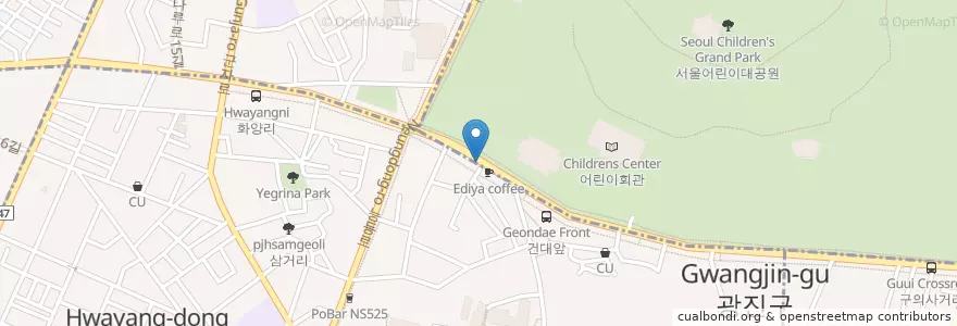 Mapa de ubicacion de Hollys coffee en كوريا الجنوبية, سول, 광진구.