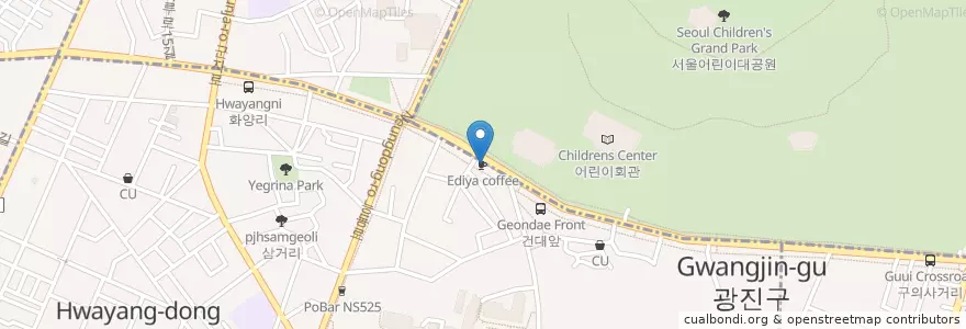 Mapa de ubicacion de Ediya coffee en Südkorea, Seoul, 광진구.