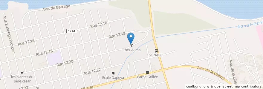 Mapa de ubicacion de Chez Alima en ブルキナファソ, Centre, Kadiogo, ワガドゥグー.