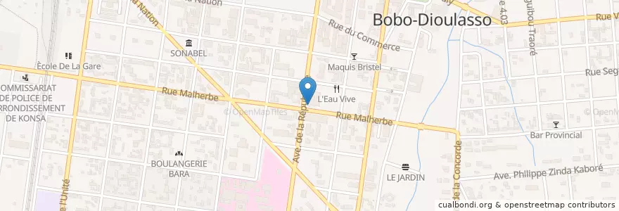 Mapa de ubicacion de Ecobank en Burkina Faso, Upper-Basins, Houet.