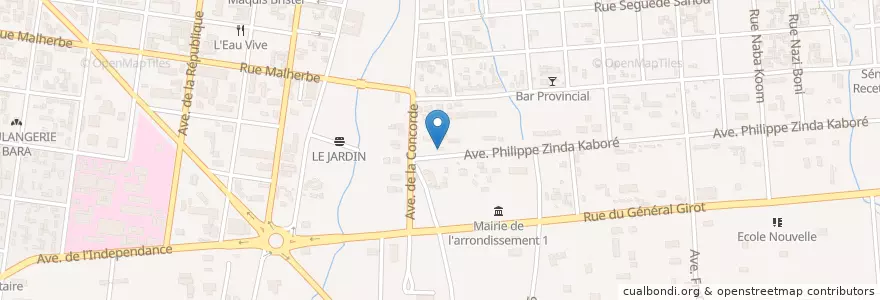 Mapa de ubicacion de Café Resto Jokhanan en بورکینافاسو, Hauts-Bassins, Houet.