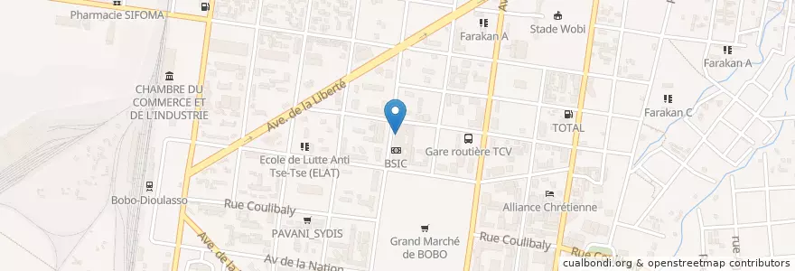 Mapa de ubicacion de Coris Banque en Burquina Faso, Hauts-Bassins, Houet.