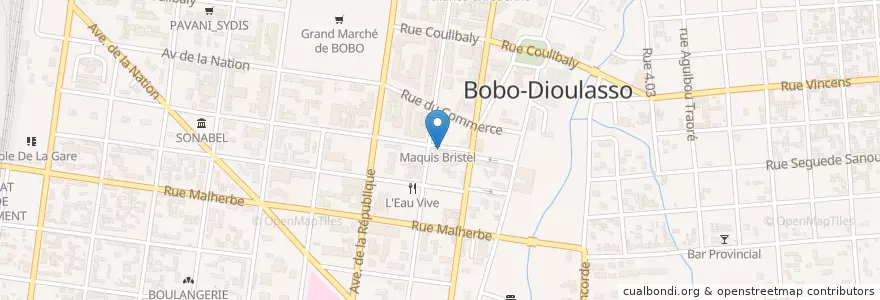 Mapa de ubicacion de Resto Bobodia en Burkina Faso, Hauts-Bassins, Houet.