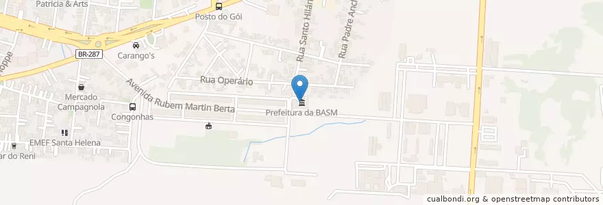 Mapa de ubicacion de Prefeitura da BASM en 브라질, 남부지방, 히우그란지두술, Região Geográfica Intermediária De Santa Maria, Região Geográfica Imediata De Santa Maria, Santa Maria.