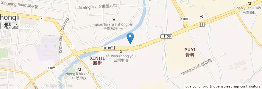 Mapa de ubicacion de 全國加油站 en 臺灣, 桃園市, 中壢區.