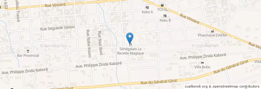 Mapa de ubicacion de Sénégalais La Recette Magique en 布基纳法索, Hauts-Bassins, Houet.