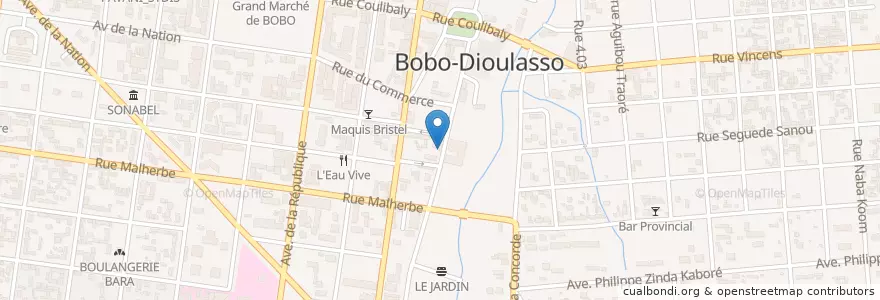 Mapa de ubicacion de Bon Yaourt en بوركينا فاسو, ارتفاع أحواض, Houet.