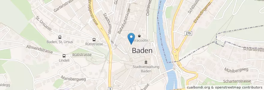 Mapa de ubicacion de Migros Bank en Schweiz, Aargau, Bezirk Baden, Baden.