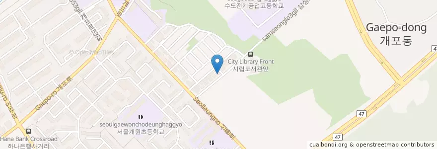 Mapa de ubicacion de 원할머니보쌈 개포점 en 대한민국, 서울, 강남구, 개포동, 개포2동.