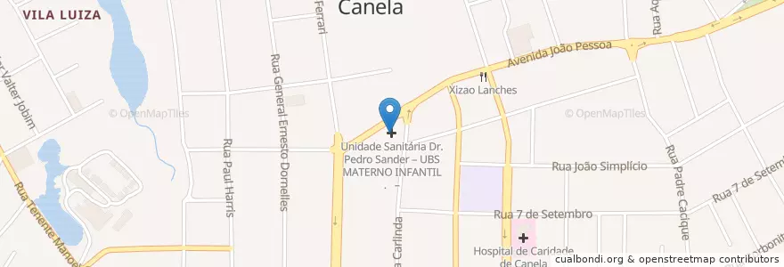 Mapa de ubicacion de Unidade Sanitária Doutor Pedro Sander en 브라질, 남부지방, 히우그란지두술, Região Geográfica Imediata De Caxias Do Sul, Região Geográfica Intermediária De Caxias Do Sul, Canela.