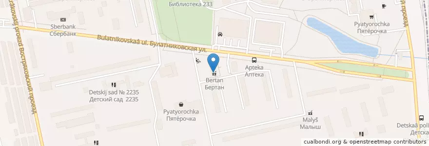 Mapa de ubicacion de Бертан en Russia, Distretto Federale Centrale, Москва, Южный Административный Округ, Birjulëvo Zapadnoe.