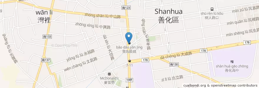 Mapa de ubicacion de 府城永和豆漿大王 en Taiwan, Tainan, Distretto Di Shanhua.