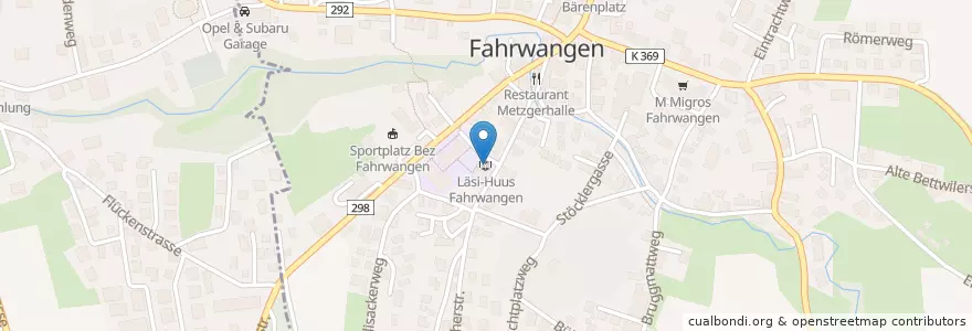 Mapa de ubicacion de Läsi-Huus Fahrwangen, Schul- und Gemeindebibliothek en 瑞士, Aargau, Bezirk Lenzburg, Fahrwangen.