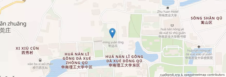 Mapa de ubicacion de 明远亭 en چین, گوانگ‌دونگ, 广州市, 天河区, 五山街道.