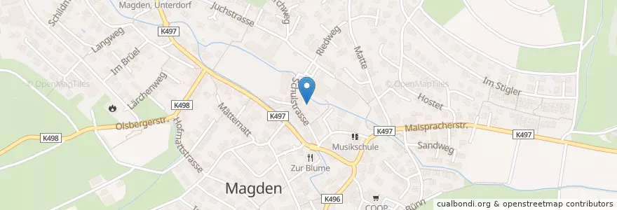 Mapa de ubicacion de Mediathek Magden en Svizzera, Argovia, Bezirk Rheinfelden, Magden.