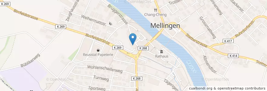 Mapa de ubicacion de Genossenschaft Bibliothek und Schulbibliothek Mellingen en Svizzera, Argovia, Bezirk Baden, Mellingen.